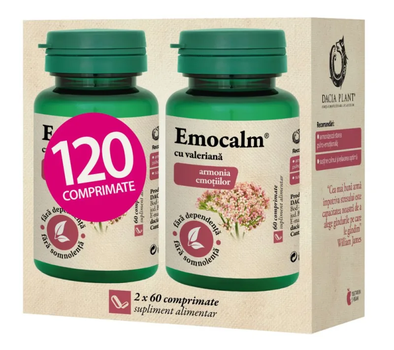 Pachet Emocalm cu valeriana, 120 comprimate, Dacia Plant — preț și oferte