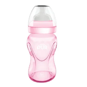 Biberon cu gura larga, roz, +6luni, 250ml, PUR