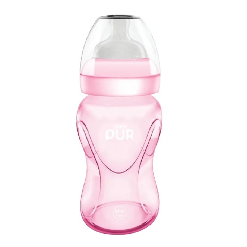 Biberon cu gura larga, roz, +6luni, 250ml, PUR PUR BABY — preț și oferte