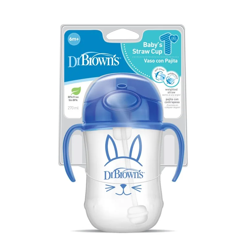 Prima canita cu pai a bebelusului albastra, 270ml, Dr. Brown's — preț și oferte