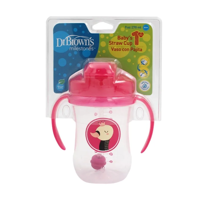 Prima canita cu pai a bebelusului roz, 270ml, Dr. Brown's — preț și oferte