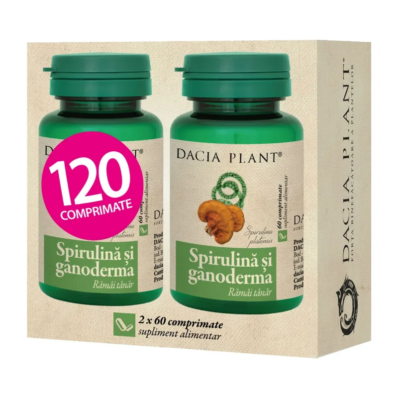 Pachet Spirulina si Ganoderma, 120 comprimate, Dacia Plant — preț și oferte