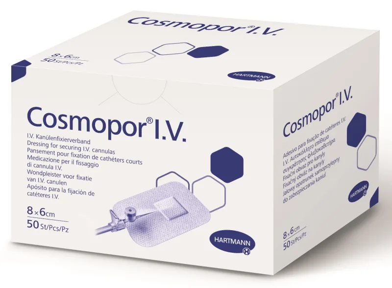 Plasture steril pentru fixarea branulelor Cosmopor I.V, 8 x 6cm, 50 bucati, Hartmann — preț și oferte