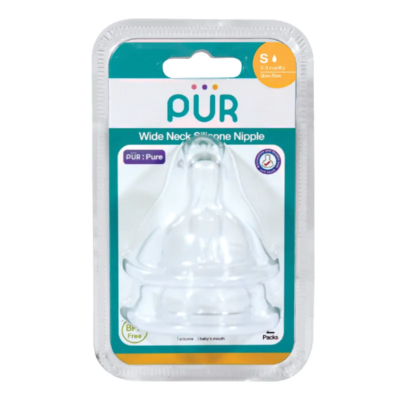 Set 2 tetine silicon pentru biberon cu gura larga marime S, 0-3 luni, PUR PUR BABY — preț și oferte