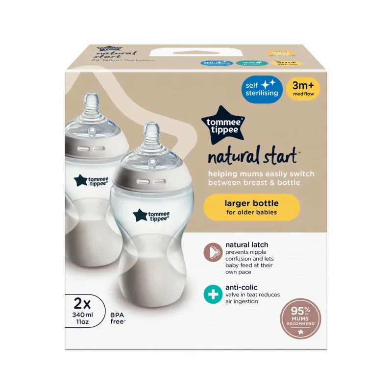 Set biberoane cu autosterilizare din PP pentru +3 luni Natural Start, 2 x 340ml, Tomme Tippee TOMMEE TIPPEE — preț și oferte
