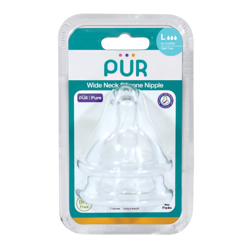 Set 2 tetine silicon pentru biberon cu gura larga marime L, +6 luni, PUR PUR BABY — preț și oferte