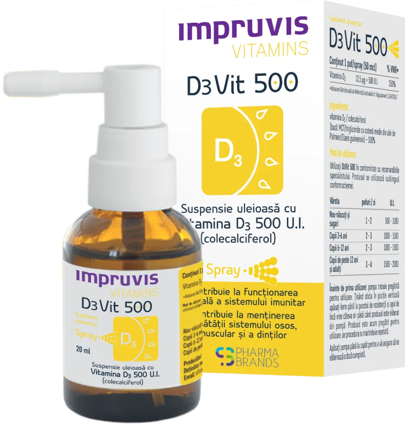 Suspensie uleioasa cu Vitamina D3 D3Vit 500, 20ml, Pharma Brands — preț și oferte