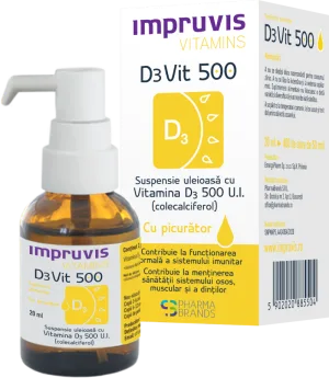 Suspensie uleioasa cu picurator Vitamina D3 D3Vit 500 U.I., 20ml, Pharma Brands