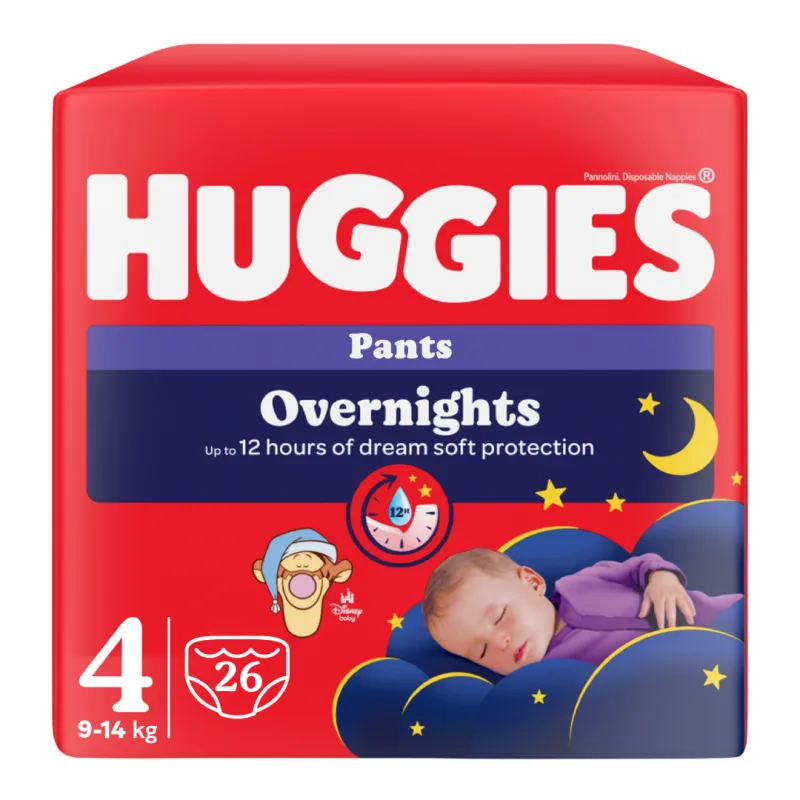 Scutece chilotel de noapte Overnights, Nr.4, 9-14 kg, 26 bucati, Huggies — preț și oferte