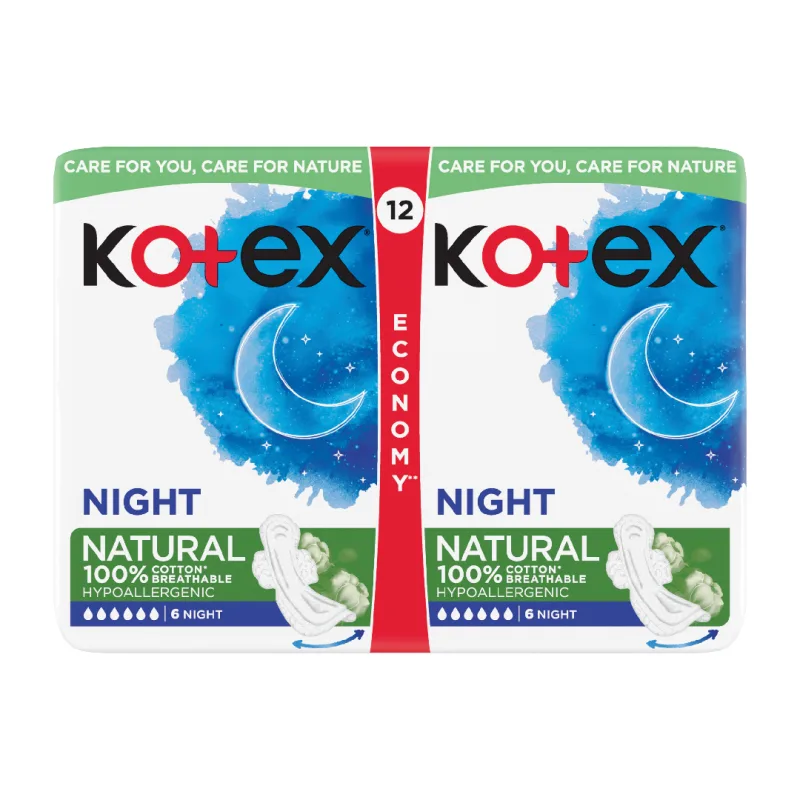 Absorbante Natural Night, 12 bucati, Kotex — preț și oferte