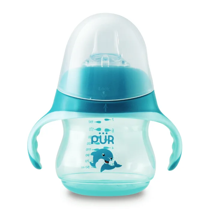 Cana in forma de delfin cu cioc din silicon, +6 Luni, verde, 230ml, PUR PUR BABY — preț și oferte