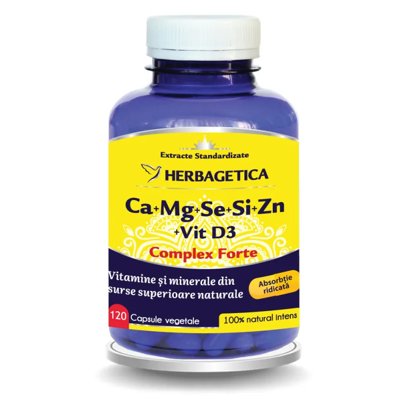 Ca+Mg+Se+Si+Zn Organice cu Vitamina D3, 120 capsule, Herbagetica — preț și oferte