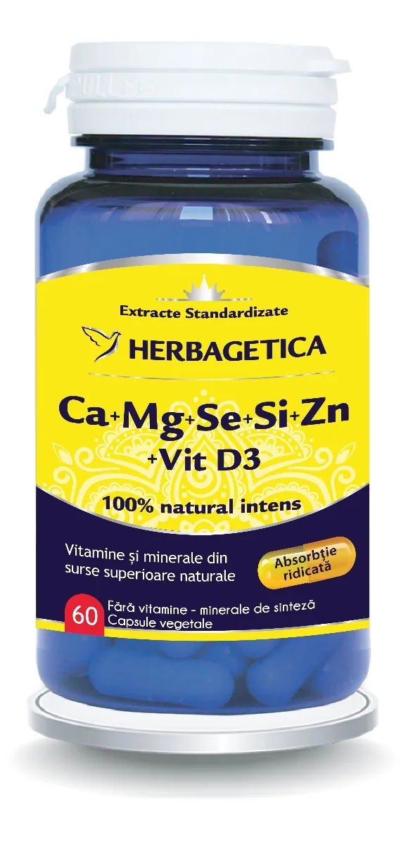 Ca+Mg+Se+Si+Zn Organice cu Vitamina D3, 60 capsule, Herbagetica — preț și oferte