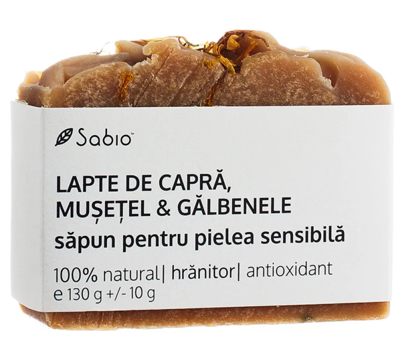 Sapun natural pentru pielea sensibila cu lapte de capra + musetel si galbenele, 130g, Sabio — preț și oferte