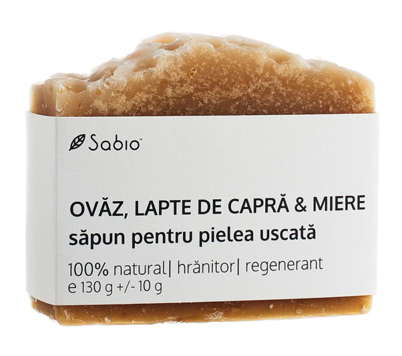 Sapun natural pentru pielea uscata cu ovaz + lapte de capra si miere, 130g, Sabio — preț și oferte