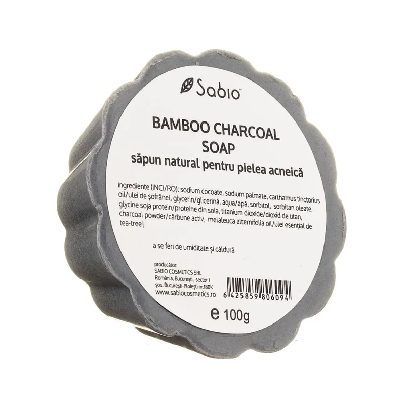 Sapun natural pentru pielea acneica Bamboo Charcoal, 100g, Sabio — preț și oferte