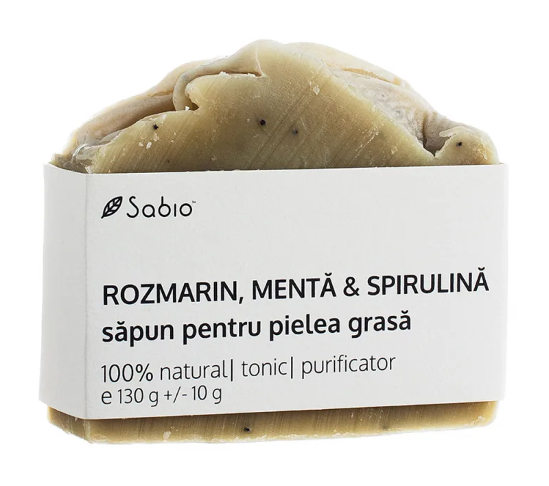 Sapun natural pentru pielea grasa cu rozmarin, menta si spirulina, 130g, Sabio — preț și oferte