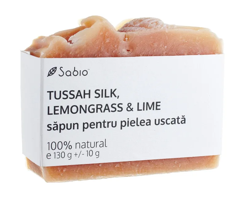 Sapun natural pentru pielea uscata cu tussah silk + lemongrass si lime, 130g, Sabio — preț și oferte