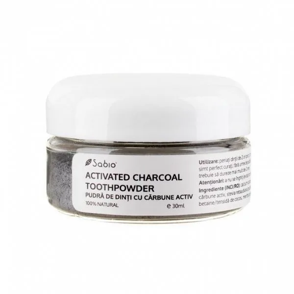 Pudra pentru albirea dintilor cu carbune activ, 30g, Sabio — preț și oferte