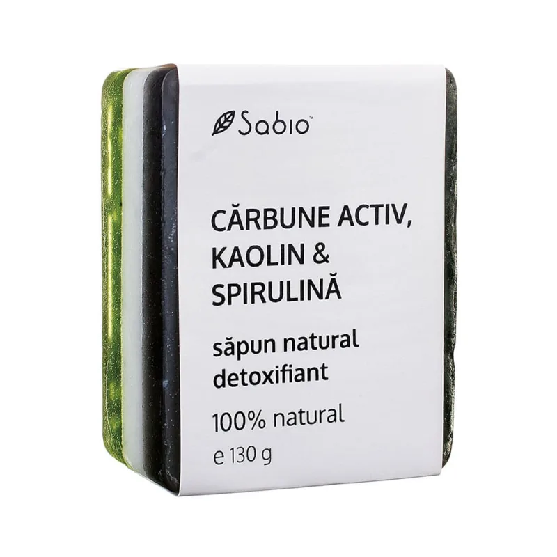 Sapun natural detoxifiant cu carbune activ + kaolin si spirulina, 130g, Sabio — preț și oferte