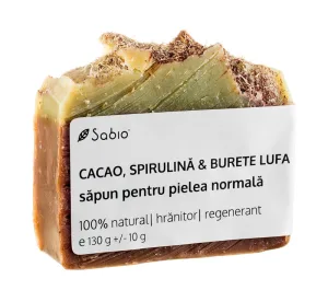 Sapun natural pentru pielea normala cu cacao, spirulina si burete lufa, 130g, Sabio