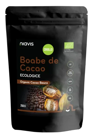 Boabe de cacao intregi ecologice, 250g, Niavis