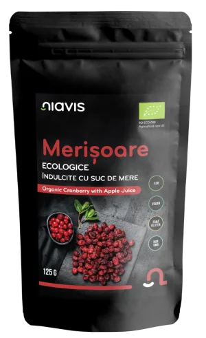 Merisoare ecologice indulcite cu suc de mere, 125g, Niavis