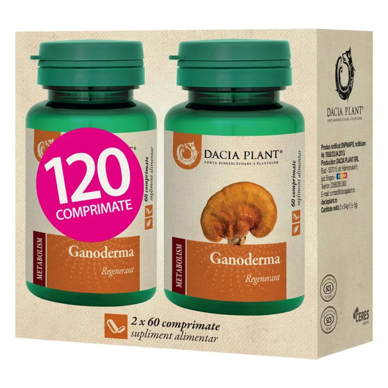 Pachet Ganoderma, 120 comprimate, Dacia Plant — preț și oferte