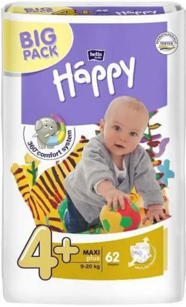 Scutece Happy Maxi Plus 9-20kg, 62 bucati, Bella Baby — preț și oferte