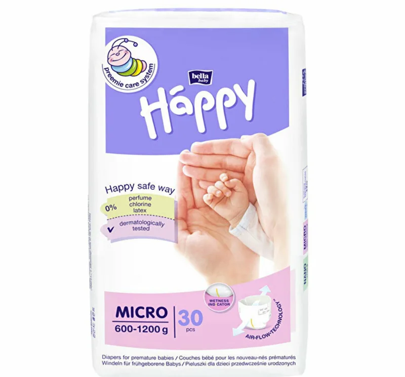 Scutece prematuri micro 600-1200gr, 30 bucati, Bella Baby — preț și oferte