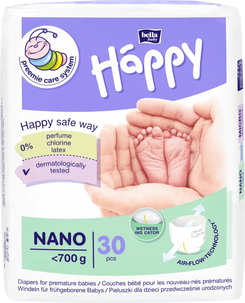 Scutece prematuri cu greutate sub 700g Nano Happy, 30 bucati, Bella Baby — preț și oferte