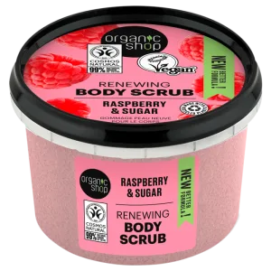 Scrub de corp cu zahar si zmeura Raspberry Cream, 250ml, Organic Shop