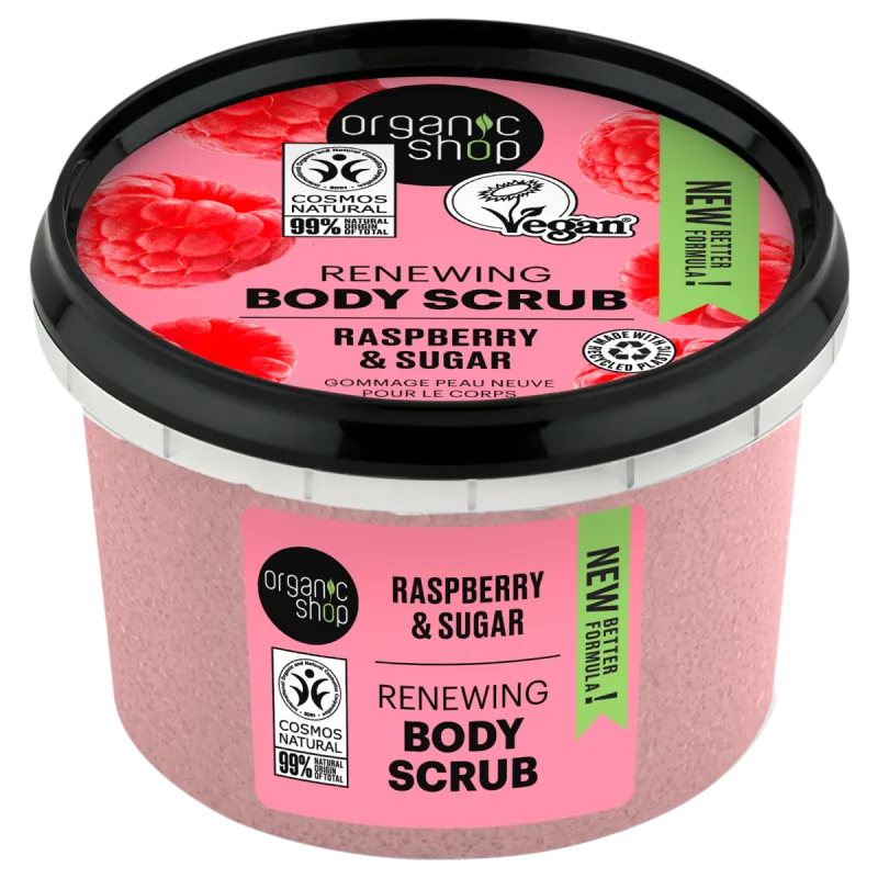 Scrub de corp cu zahar si zmeura Raspberry Cream, 250ml, Organic Shop — preț și oferte