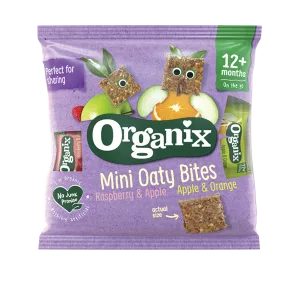 Minibatoane cu ovaz + mere + portocale si zmeura +12 luni Bio, 110g, Organix