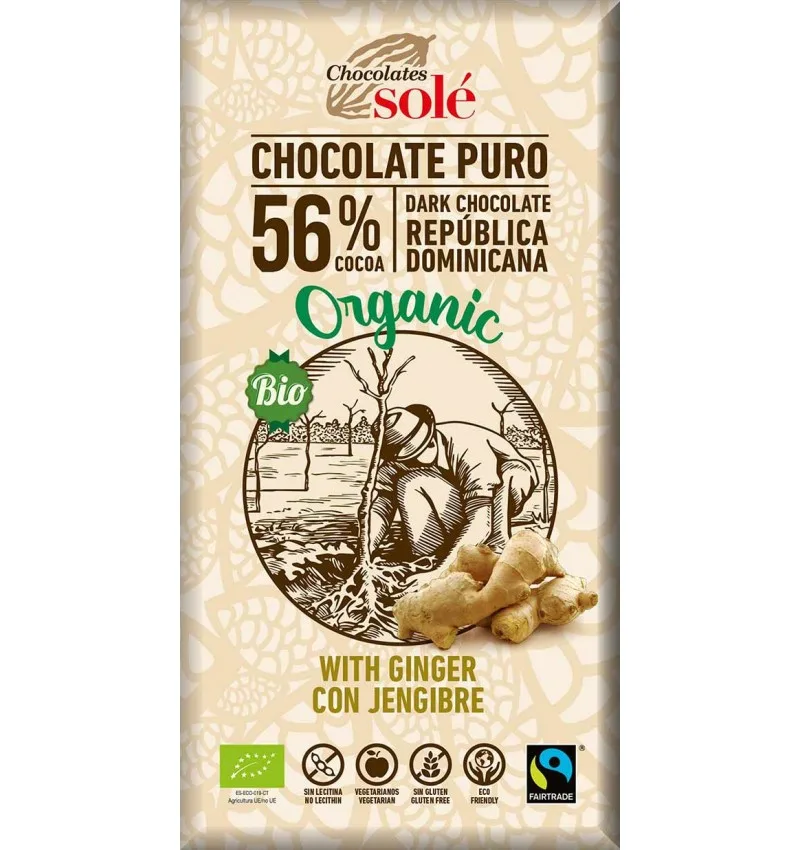 Ciocolata neagra cu 56% cacao si ghimbir Bio, 100g, Chocolates Sole — preț și oferte