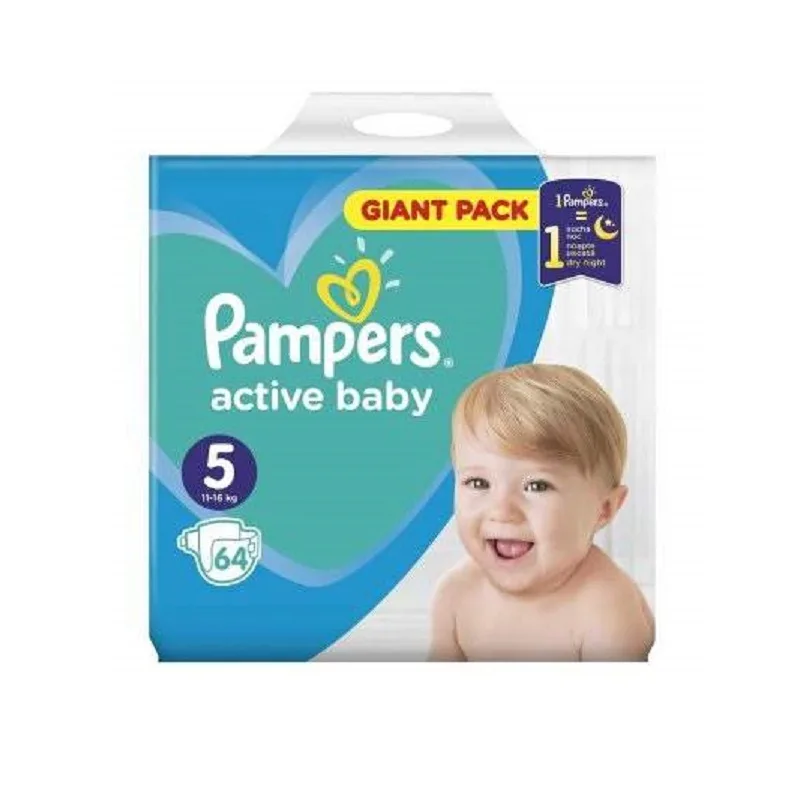 Scutece Active Baby-Dry Giant Pack, Marimea 5, 64 bucati, Pampers — preț și oferte