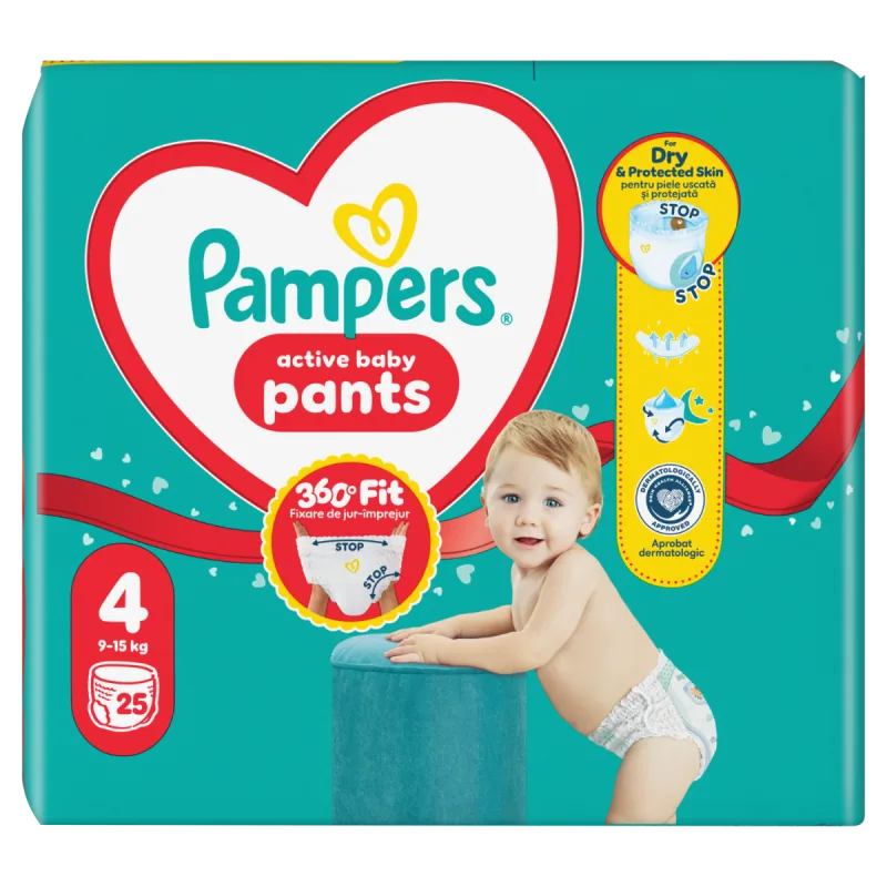 Scutece Active Baby Pants pentru 9-15 kg Marimea 4, 25 bucati, Pampers — preț și oferte