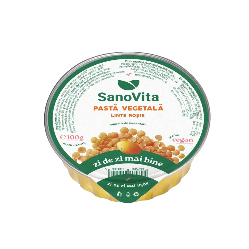 Pasta vegetala tartinabila din linte rosie clasica VegieLife, 100g, SanoVita — preț și oferte