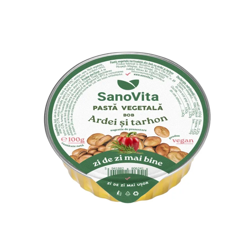 Pasta vegetala tartinabila din bob cu ardei si tarhon VegieLife, 100g, Sanovita — preț și oferte