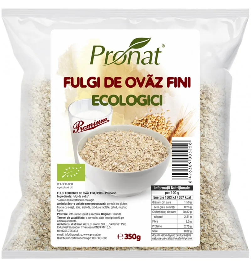 Fulgi de ovaz fini Bio, 350g, Pronat — preț și oferte
