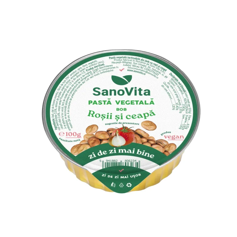 Pasta vegetala tartinabila din bob cu rosii si ceapa, 100g, SanoVita — preț și oferte