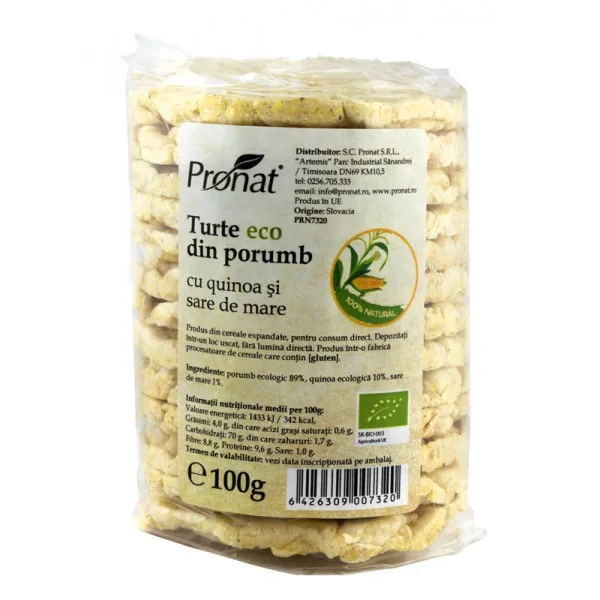 Turte eco din porumb cu quinoa si sare de mare, 100g, Pronat — preț și oferte