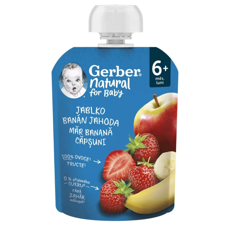 Piure cu mere + banane si capsuni, 90g, Gerber — preț și oferte