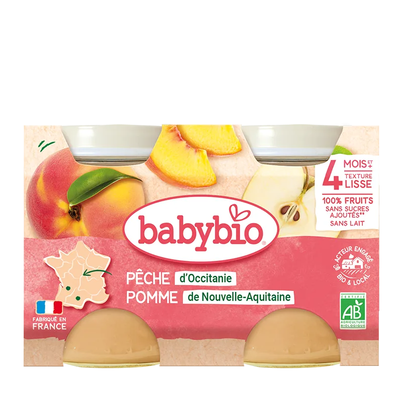 Piure din piersici si mere Bio, 2 x 130g, BabyBio — preț și oferte
