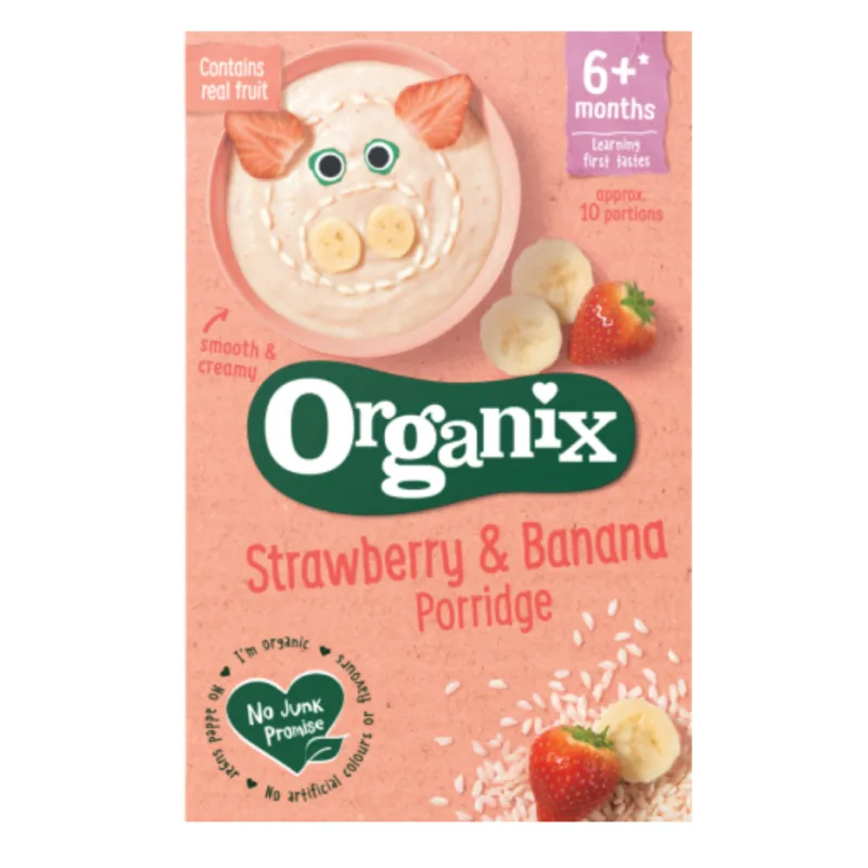 Cereale din orez + porumb + banane si capsuni Bio 6 luni+, 120g, Organix — preț și oferte