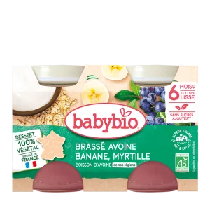 Crema din lapte de ovaz cu banane si afine Bio, 2 x 130g, BabyBio