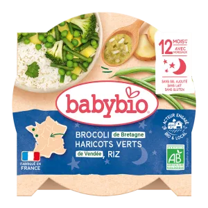 Meniu brocoli, fasole verde si orez Bio, 230g, BabyBio