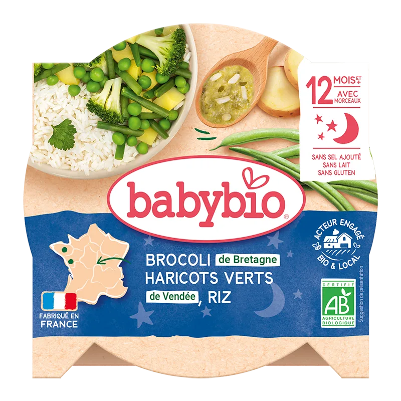 Meniu brocoli, fasole verde si orez Bio, 230g, BabyBio — preț și oferte