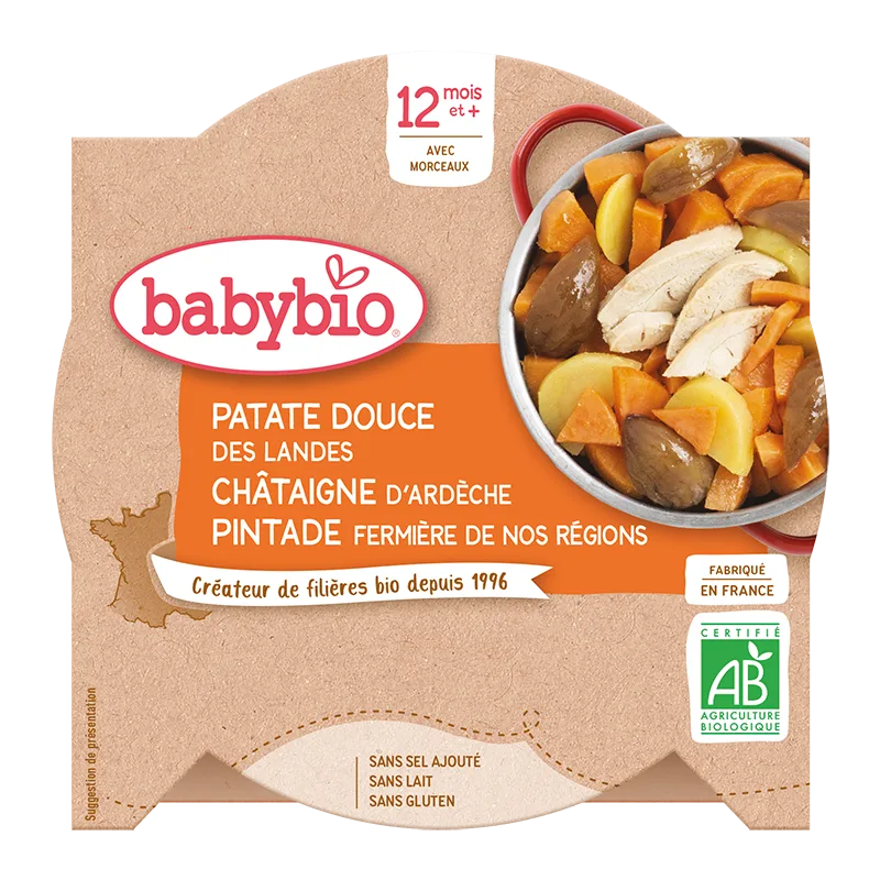 Meniu cartofi dulci, castane si bibilica Bio, 230g, BabyBio — preț și oferte