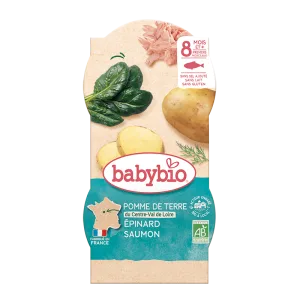 Meniu cu spanac, cartofi si somon 8+ luni, 2 x 200g, BabyBio